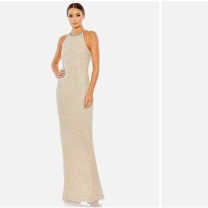 NWT Mac Duggal Beaded Sleeveless High Neck Column Gown Size 8